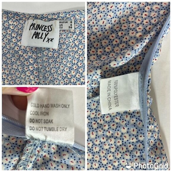 Princess Polly Blue Floral Crop Top Size 4 Small Puff Sleeve Button Peplum Jamia - Picture 11 of 12